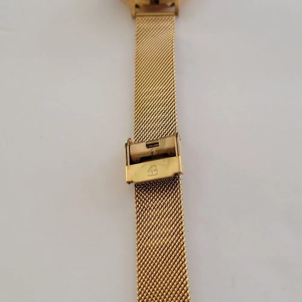 BLACK BY BLUE BRAVE Womens Watch Black Dial Gold Case Mesh Band Quartz